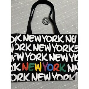 NWOT~ ROBIN RUTH~New York ~Medium Canvas Neon Tote Bag~Black-White-Rainbow